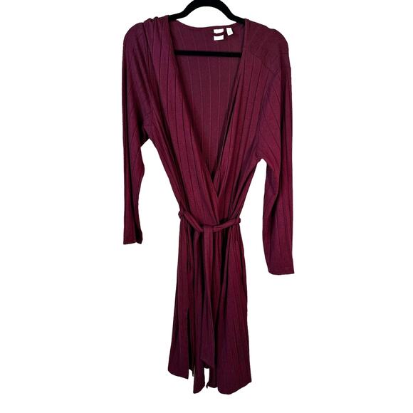 BP Nordstrom Womens Ribbed Lightweight Robe with Waist Tie Belt Burgundy XS Cozy - Picture 1 of 11